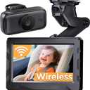 Wireless Baby Car Camera - 40 Hours Rechargeable Battery with Auto Sleep & Night Vision, 4.3'' 1080P HD Video Car Baby Monitor - 360 Rotating Rear Facing Back Seat Cam, Newborn Essential New Mom gift