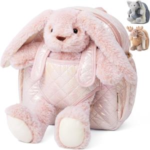 Moonkie Hug & Go Bunny Toddler Backpack Soft Plush Bag with Detachable Toy for Girls Aged 24 | Perfect for Daycare, Travel & Birthday Gifts