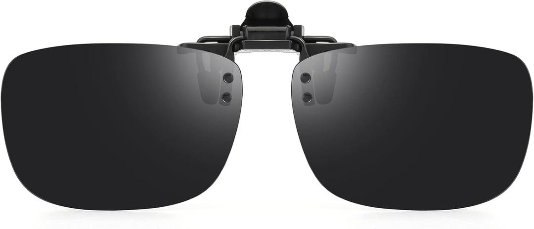 Polarized Clip-on Flip Up Metal Clip Rimless Sunglasses for Prescription Glasses (Dark Black - Cat.4 Lens)