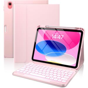 Typecase Folio iPad 11th/10th Gen Keyboard Case (11" A16 2025 & 10.9" 2022) Magnetic Wireless Detachable Keyboard, 7-Color Backlight, Thin & Light, Pencil Holder Light Pink