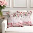 Valentine's Day Pillow Covers 18x18 Inch Set of 2 Love Throw Pillow Cover Decorative Pillowcase Pink Rose Eucalyptus Leaves Pillow Cases for Couch Sofa Bedroom Chair Party Square Cushion Covers