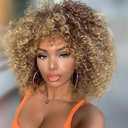 Daiaces Afro Blonde Curly Wigs Short Kinky Curly Full Wigs Brown Mixed Blonde Synthetic Heat Resistant Wigs For African Women With Wig Cap