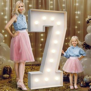 4FT Marquee Light Up Numbers 7,Party Decoration Large Marquee Light Up Letters with Weighted Water Bag,Pre-cut Foam Board Set Can Be Used for Birthdays,Weddings,Baby Anniversaries