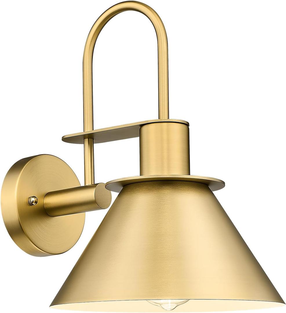 Brass Wall Sconce, HWH Modern Wall Light Sconces for Bedroom Bathroom, 1-Light Indoor Wall Light Fixtures with Metal Shade, White Interior, Gold Finish, 5HZG56BL BG, Large