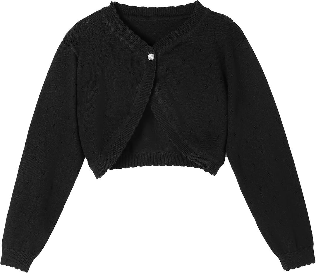 Girls Cardigan Toddler Baby Bolero Shrug Knit Sweater Crop Jacket Long Sleeve Button Closure, Black, 5-6 Years