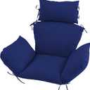 Outdoor Egg Chair Cushion with 8 Securing Straps, Water-Repellent & Fade-Resistant, Removable Cover, Replacement Cushion for Most Single Hanging Swing Egg Chairs Navy
