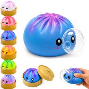 KYLARA Purple Blue Dumpling Squishies, Mystery Bubble Popping Dumpling, Hollow Plastic Dumplings Squeeze Desk Toy, Cute Bao Bun with Food Steamer, Press and Pop Fidget Sensory Toy for Stress Relief