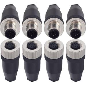 M12 8 Pin Male & Female Socket Panel Aviation Wire Connector,12mm Industrial Circular Connector, Outdoor Waterproof IP67,4 Sets