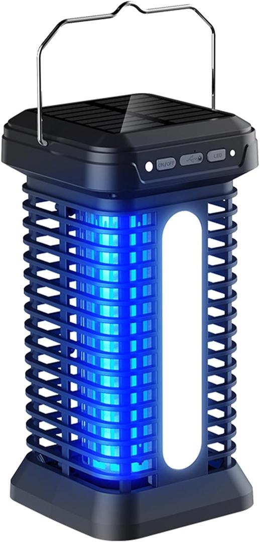 Bug Zapper Indoor Outdoor, Solar Mosquito Zapper 2 in 1 Portable & Rechargeable with Solar Panel LED Night Light, Waterproof Fly Zapper for Home Backyard, Patio, Backyard, Garden