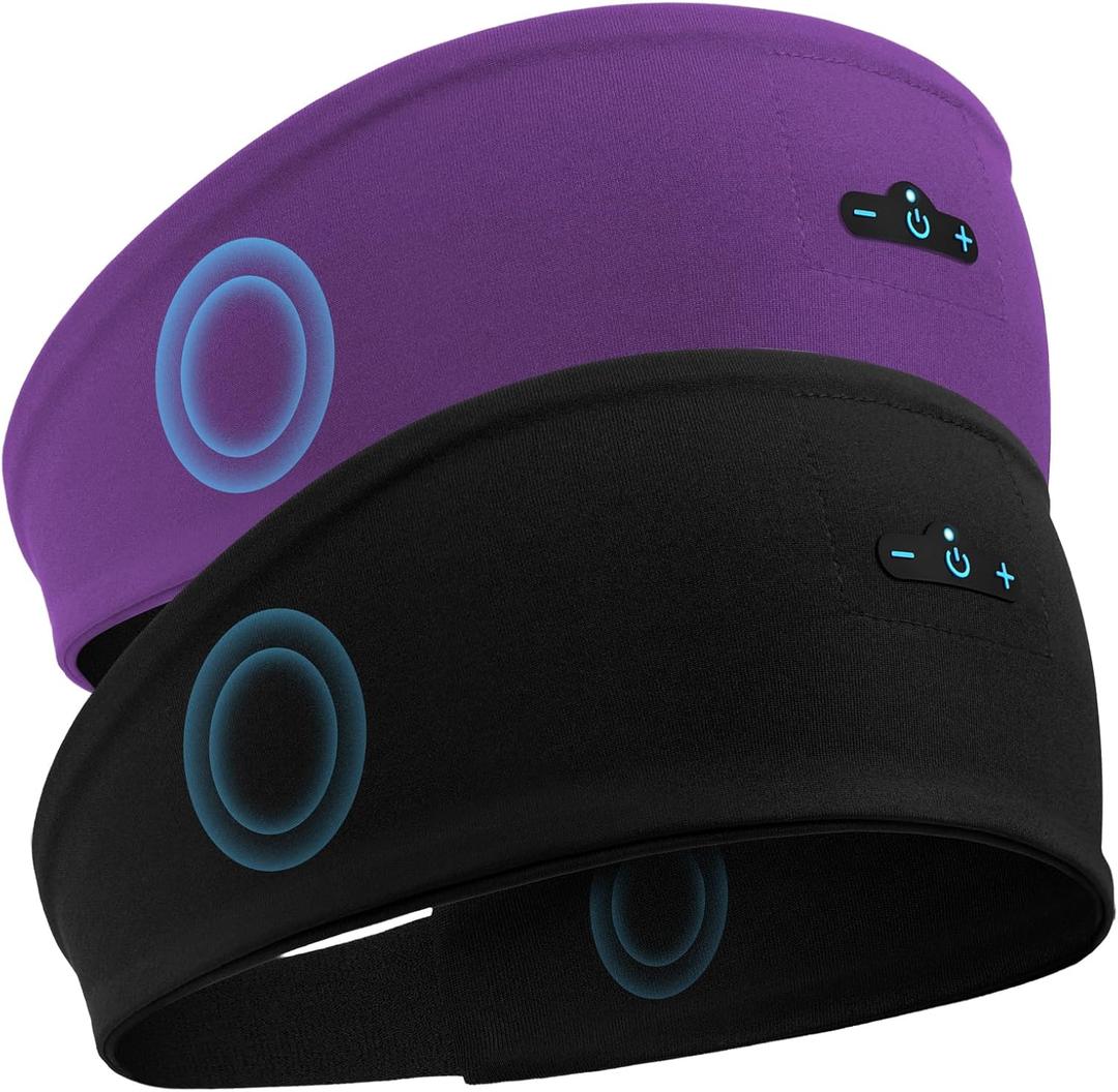 Sleep Headphones Bluetooth Headband for Side Sleeper, 17H Playtime, Wireless Headband Headphones with HD Stereo Speakers for Workout,Running,Yoga, Ideal Gifts for Men, Women, Teens, Black + Purple