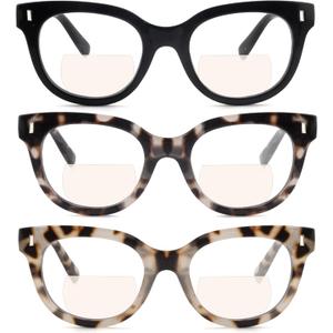 3 Pack Bifocal Reading Glasses for Women Men Classic Clear Top Bi-focal Readers Full Lenses Dual Focal Eyeglasses+2.50 (Black+shallow Tortoiseshell+deep Tortoiseshell)