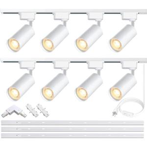 Fiabtool 8-Light White H-Type Track Lighting Kit 4000K Neutral White Dimmable LED Spotlight 20W 2400lm High Brightness 9.8ft Track Rail Adjustable Angle Complete Lighting System
