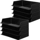 Fuyoooo Paper Organizer for Desk Stackable Plastic Paper Tray Office Organization and Storage 9.37 x 5.91 x 1.57 Inch Stacking File Rectangular Letter Tray for Office Desktop(Black,8 Pcs)