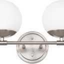 Bathroom Vanity Light, 2 Light Globe Bathroom Light Fixtures Over Mirror, Modern Vanity Lights for Living Room, Milk White Globe Glass Shades, Standard E26 Base, Brushed Nickel