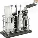 Toothbrush Holder for Bathroom Countertop, Stainless Steel Electric Toothbrush Organizer with Quick-Drying Diatomite Stone Mat, Rustproof Vanity Caddy for Toothpaste and Razors, Grey (White)