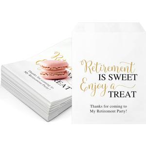 100 Pcs Retirement Cookie Bags 5 x 7 Inch Candy Buffet Party Favor Paper Bags Retirement Is Sweet Enjoy a Treat Cookie Thank You Supplies for Retirees Guest Decorating Pastry