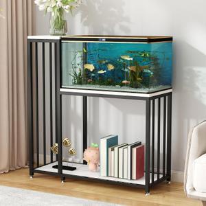 29 Gallon Metal Aquarium Stand with Shelves for Fish Tank Accessories Storage, Reptile Tank Turtle Terrariums Stand for Home Office (Black)