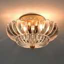 HYDELITE Gold Ceiling Light Fixture Bedroom Semi Flush Mount Ceiling Light Fixtures for Entryway Bathroom Living Room Proch with Scalloped Clear Glass