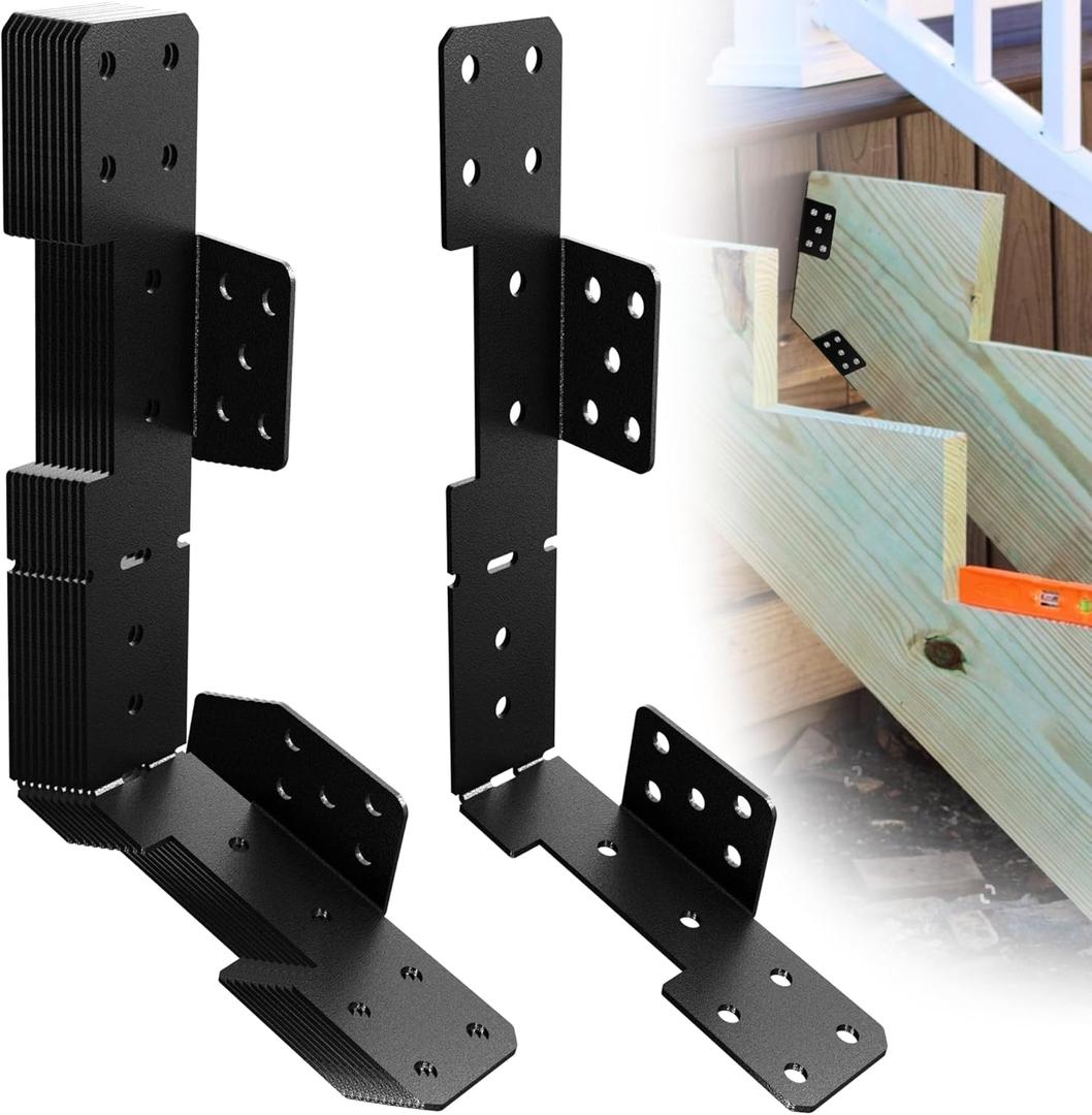 10 Pcs Black Stair Stringer Hanger Bracket, Heavy Duty 18 Gauge Adjustable Stair Stringer Hanger,Deck Stair Brackets,Tair Stringer Connector Great for 2x10 2x12 Stair Stringer,Tie Straps Bracket,