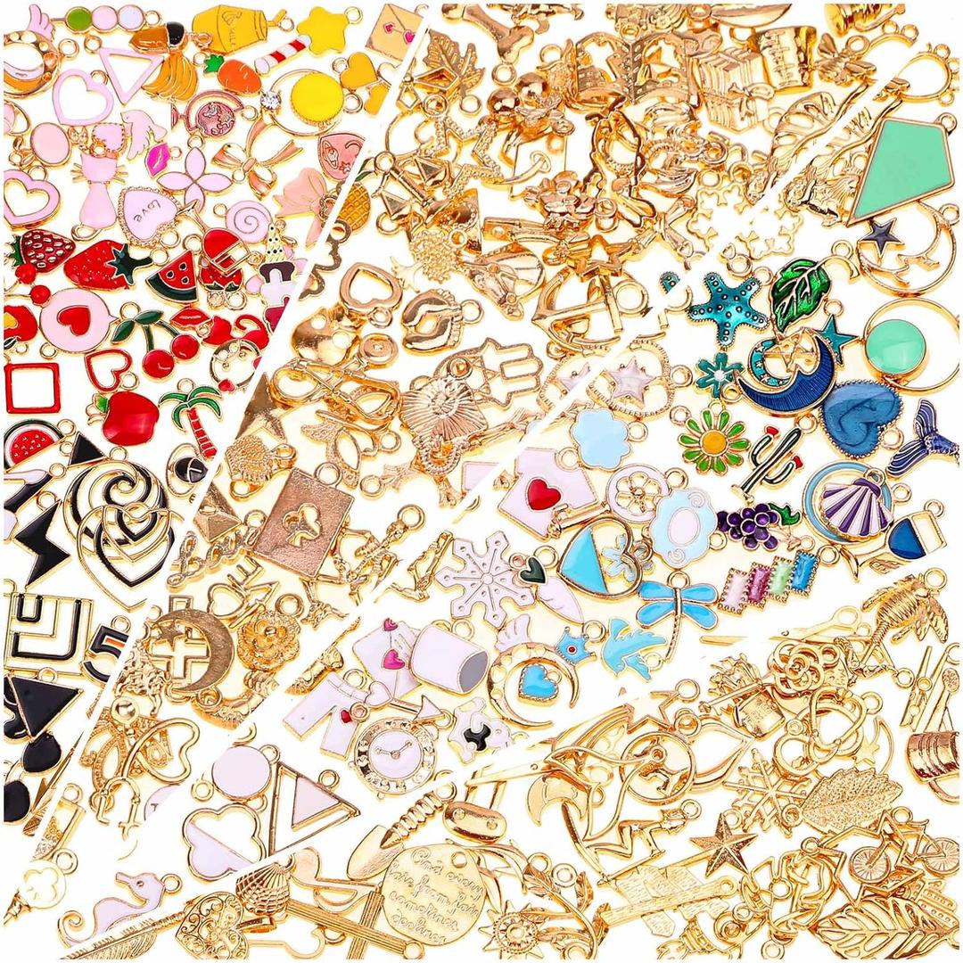 200Pcs Charms for Jewelry Making, Assorted Wholesale Mixed Bulk Metal Earring Bangle Charms for DIY Necklace Bracelet Jewelry Making and Crafting (Assorted Color)