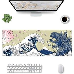 Playmat for MTG Card Game TCG Board Game Trading Card Game Play Mat CCG Mat Desk Pad Stitched Edges Rubber Base Smooth Surface Japanese Ink Painting Wave 23.5x13.7in