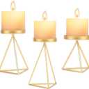 3 PCS Geometric Candle Holders for Pillar Candles Gold Metal Pillar Candle Holder Vintage Candle Stands Table Centerpiece for Wedding Christmas Home Decoration