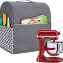Yarwo Stand Mixer Cover Compatible with 6-8 Quart KitchenAid Mixer, Protective Dust Cover with Top Handle and Pockets for Accessories, Gray with Grid