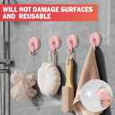 TACGEA Suction Cup Hooks for Shower, Powerful Vacuum Shower Hook for Towel, Robe, Loofah - Reuseable and Removeable Bathroom Hook, Pink, 4 Pack