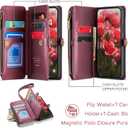 Defencase Compatible with Samsung Galaxy S24 Case Wallet with RFID Blocking Card Holder for Women Men, PU Leather Magnetic Snap Flip Zipper Strap Wallet Phone Case Fit for Galaxy S24 6.2", Wine Red