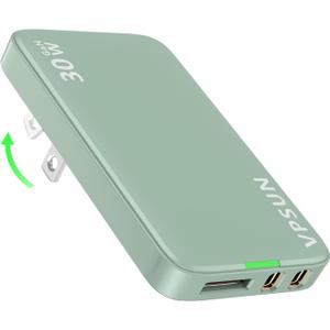 USB C Wall Charger Block 30W,3 Port Ultra Thin Flat USB-C Charging Plug,Foldable USB Power Adapter for iPad,iPhone 15/16,Samsung(Green, 30w)