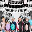 10th Birthday Decorations Balloons Boys - 28 Pcs Black Glitter Bruh I'M 10 Banner Garland Sash Foil Fringe Curtain Star Heart Number Balloons Decor For Teen 10 Year Old Bday Party Supplies