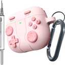 DamonLight Game Case for AirPods 4 Cover Shock-Proof Protective Silicone Case with Keychain for Apple Airpods 4th Generation 2024 Released (Pink)