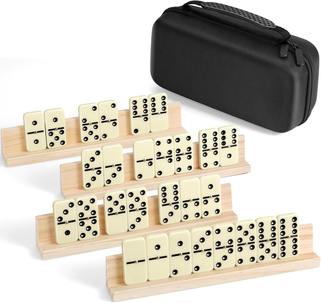 BATURU Double 6 Dominos Set for Adults with 28 Tiles, Durable Dominoes Game Set with 4 Racks and Carry Case, Fun Dominos for Kids, Family Games Night, Travel Games