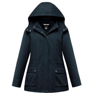 Soularge Women's Plus Size Military Cotton Jacket with Detachable Hood (4X, Navy)