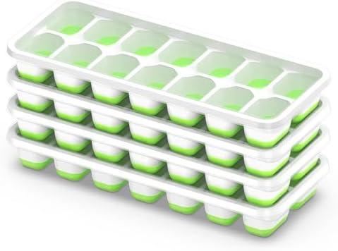 ChefAide Ice Cube Tray with Lid, 4 Packs 56 Cubes Durable Stackable Ice Cube Trays for Freezer with Removable Lids, Easy-Release Plastic & Silicone Ice Tray for Cocktail, Coffee