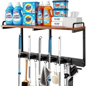 Broom Holder Wall Mount With Cleaning Supplies Organizer Shelf Broom And Mop Organizer Wall Hanging With Vacuum Holder Wall Mount, Wall Mounted Broom Hanger Utility Racks For Home Garage Laundry Room
