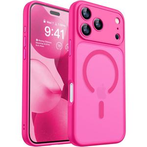 CANSHN Magnetic Compatible with iPhone 17 Pro Max Case, Upgraded [Full Camera Protection] [Compatible with Magsafe] [Translucent Matte] Shockproof Protective Phone Cover 6.9 Inch - Hot Pink