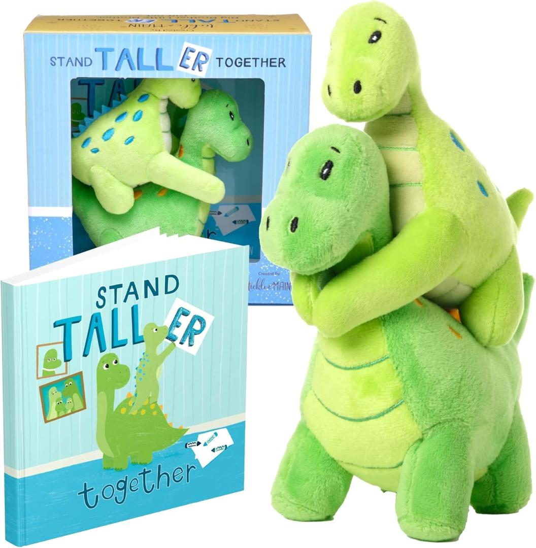 Tickle & Main Big Brother Gift Dinosaur Stuffed Animal Set - 3-Piece, Green, Ages 2+ - Sibling Matching Plush Dinosaurs with Stand Taller Together Book - Sibling Gifts