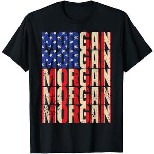 Morgan First Name Boy Men American Flag Vintage Style USA T-Shirt (Black, S)