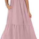 OFEEFAN Women's Casual Maxi Dresses with Pockets Ruffle Sleeve Smocked Dress (Size XX-Large, 06- Pink)