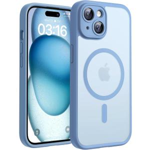 TOCOL Magnetic for iPhone 15 Case, Upgraded Full Camera Protection, Compatible with Magsafe, Drop Protection, Translucent Matte Back Bumper Phone Cover 6.1-Inch (Light Blue)