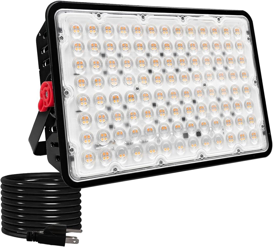 400W LED Flood Lights Outdoor, 3000K Warm White Plug in Flood Light, Super Bright Security Lights Work Light, IP66 Waterproof Floodlight for Basketball Court, Yard, Garden, Playground