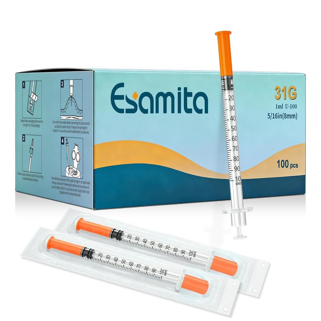 Lab Liquid Measurement 30G 1cc/ml, 1/2" 12.7 mm Pack of 100 Individually Wrapped