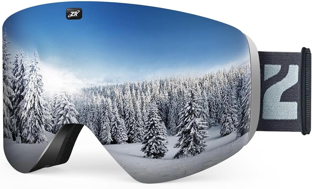 ZIONOR X11 Ski Goggles Magnetic Cylindrical Snowboard Snow Goggles for Men Women (B3-greyframe Silverlens Vlt10%)