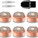 Replacement Heads for Flawless Facial Hair Remover,Gen 2 Replacement Blades for Finishing Touch Flawless Hair Removal, 6 Count 18k Gold Heads with Storage Bag
