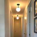 Globe Semi Flush Mount Ceiling Light, Mid Century Modern Light Fixture Ceiling, Milk Glass with Matte Black Finish, Living Room Kitchen Bedroom Hallway Storage Schoolhouse Laundry(LED Bulb Incl.)
