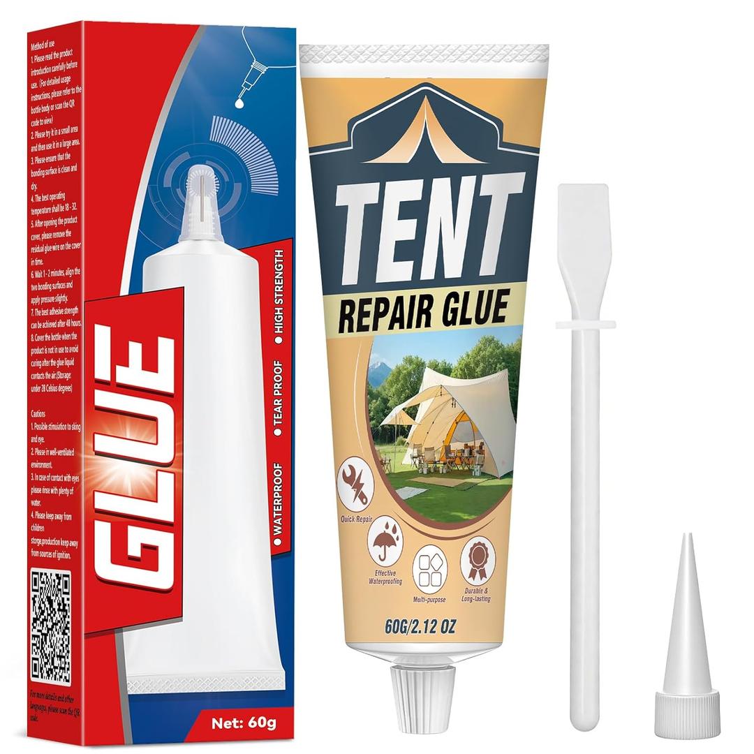 Tent Repair Glue Seam Sealer, Waterproof Flexible Tent Repair Kit, Tent Seam Sealer for Tents, Jackets, Sleeping Pads, Awning and Outdoor Fabric, Repairs Tears in Nylon, Canvas, and Vinyl