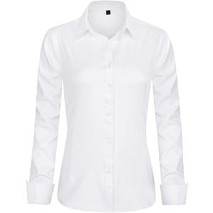 J.VER Womens Dress Shirts Long Sleeve Button Down Shirt Wrinkle-Free Business Casual Blouse Office Work Tops, M