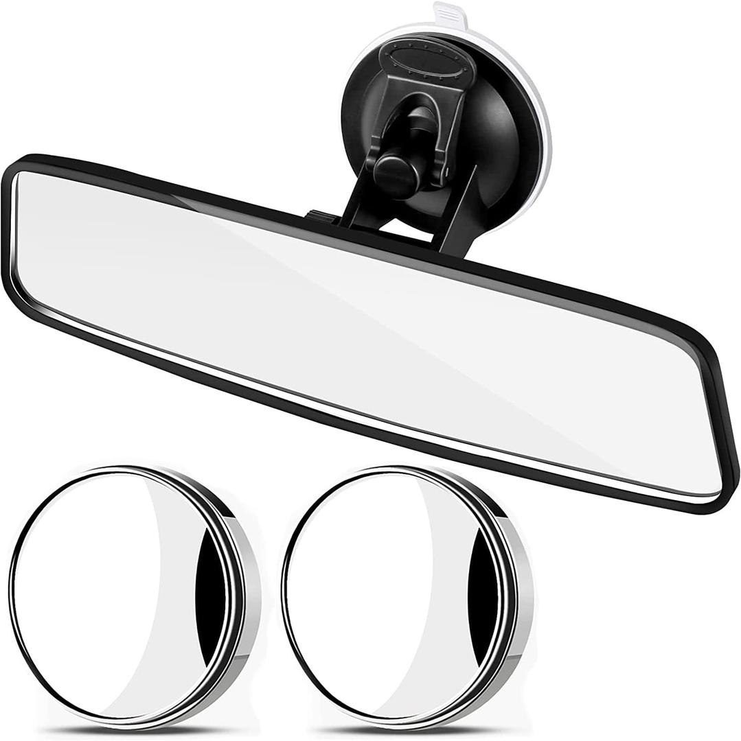 Anti-Glare Universal Rear View Mirrors - with Adjustable Large Suction Cup, Come with 2 pcs 360 Wide Blind Spot Mirrors with ABS Housing for Cars SUV and Trucks