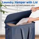 Vincona Slim Laundry Hamper with Lid and Wheels, Small Rolling Laundry Basket with Handle for Small Spaces, Tall Dirty Clothes Hampers for Dorm, Bathroom and Bedroom, 75L, Blue